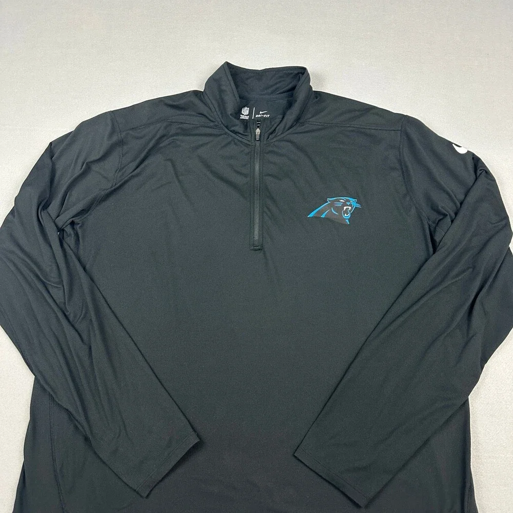Carolina Panthers Sweater Men 2XL Black Nike 1/4 Zip Pullover Dri Fit NFL XXL